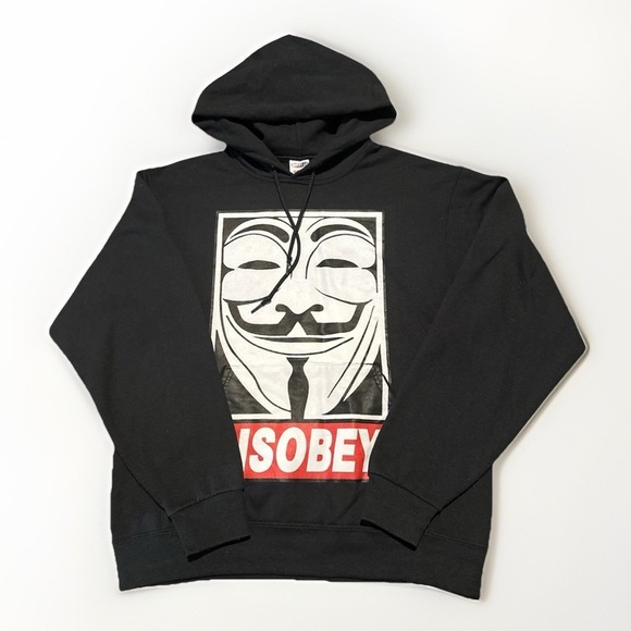 Guy Fawkes Hoodie Men M Disobey Anarchy V For Vendetta Hacker Political Graphic - Picture 5 of 10
